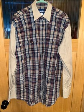 Wrangler Men's Plaid & Khaki Long Sleeve Shirt Pearl Snap Buttons LT
